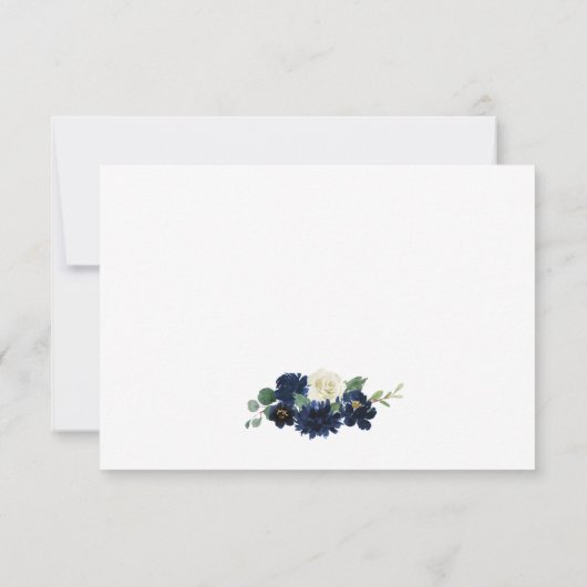 ネイビーブルーとシルバーエレガントアイボリー結婚フローラ 出欠カード (裏面)