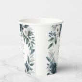 ネイビーブルーとシルバーエレガントアイボリー結婚フローラ 紙コップ (左)