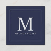 ネイビーブルーとシルバーエレガントモノグラム スクエア名刺 (正面)
