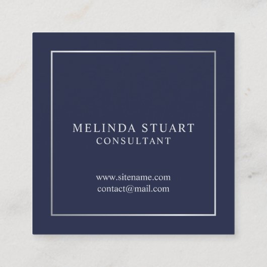 ネイビーブルーとシルバーエレガントモノグラム スクエア名刺 (裏面)