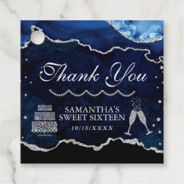 ネイビーブルーとシルバーグリッターアゲートマーブルスウィート16 フェイバータグ