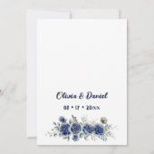 ネイビーブルーとシルバーモダンアイボリー結婚フローラ 招待状 (裏面)