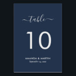 ネイビーブルーとシルバーモダン脚本 テーブルナンバー<br><div class="desc">スクリプパーソナライズされたトフォントを搭載したネイビー結婚ブルーとシルバーのテーブモダンルナンバーカード。一致する項目が使用可能。</div>