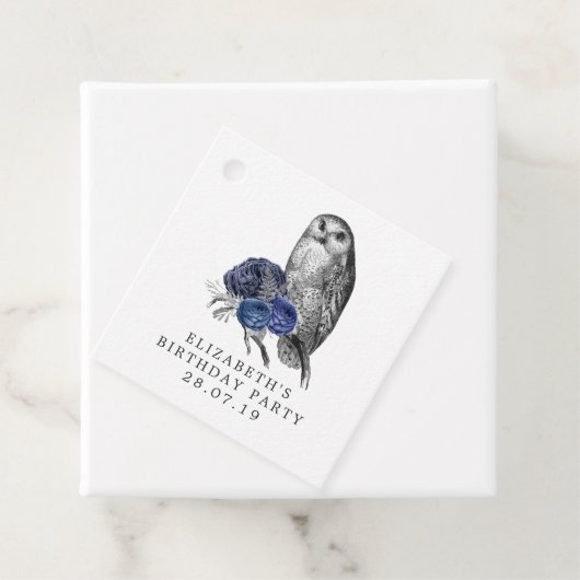 ネイビーブルーとシルバーヴィンテージフクロウ フェイバータグ (インサイチュ)