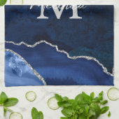 ネイビーブルーとシルバー大理石瑪瑙 キッチンタオル (折り畳み)