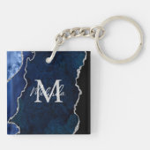 ネイビーブルーとシルバー大理石瑪瑙 キーホルダー (裏面)