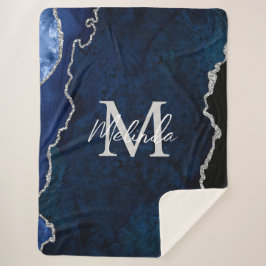 ネイビーブルーとシルバー大理石瑪瑙 シェルパブランケット