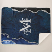 ネイビーブルーとシルバー大理石瑪瑙 シェルパブランケット (正面(横))