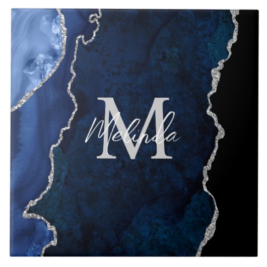 ネイビーブルーとシルバー大理石瑪瑙 タイル (正面)