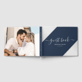 ネイビーブルーとシルバー結婚の写真 ゲストブック (全面)