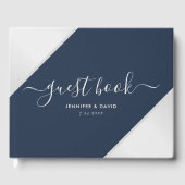 ネイビーブルーとシルバー結婚の写真 ゲストブック (正面)