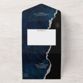 ネイビーブルーとシルバー結婚アゲートがワンインビで オールインワン招待状 (外側)