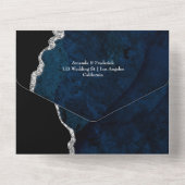 ネイビーブルーとシルバー結婚アゲートがワンインビで オールインワン招待状 (裏面)