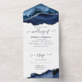 ネイビーブルーとシルバー結婚アゲート オールインワン招待状 (内側)