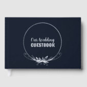 ネイビーブルーとシルバー結婚フォイル ゲストブック (正面)