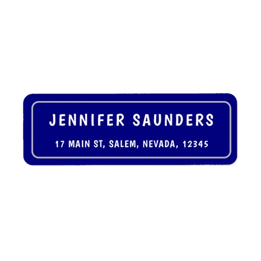 ネイビーブルーとシルバー縁どモダン差出人住所 ラベル (正面)