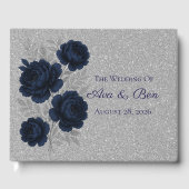 ネイビーブルーとシルバー離れグリッター結婚ズ ゲストブック (正面)