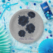 ネイビーブルーとシルバー離れグリッター結婚ズ ペーパープレート (パーティー)