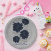 ネイビーブルーとシルバー離れグリッター結婚ズ ペーパープレート (パーティー)