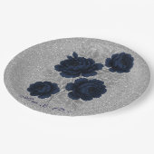 ネイビーブルーとシルバー離れグリッター結婚ズ ペーパープレート (アングル)