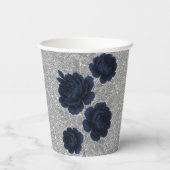 ネイビーブルーとシルバー離れグリッター結婚ズ 紙コップ (裏面)
