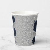 ネイビーブルーとシルバー離れグリッター結婚ズ 紙コップ (左)