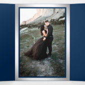 ネイビーブルーとシルフェイクバーフォイルパー葉ムズ結婚 三つ折り招待状 (内部中)