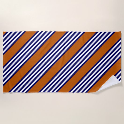 ネイビーブルーとストライプオレンジ焦げた白い ビーチタオル (正面)