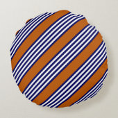 ネイビーブルーとストライプオレンジ焦げた白い ラウンドクッション (裏面)
