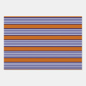 ネイビーブルーとストライプオレンジ焦げた白い ラッピングペーパーシート (正面)