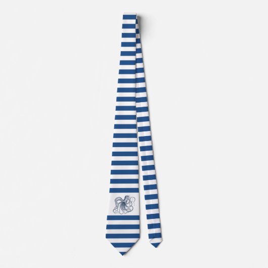 ネイビーブルーとストライプタコの航海の白 ネクタイ (正面)