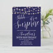 ネイビーブルーとストリングライトサプライズ誕生日 招待状 (スタンド正面)
