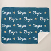 ネイビーブルーとタンスターズの繰り返し名前 シェルパブランケット (正面(横))