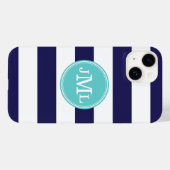 ネイビーブルーとターコイズワイドストライプモノグラム Case-Mate iPhoneケース (裏面 (横))