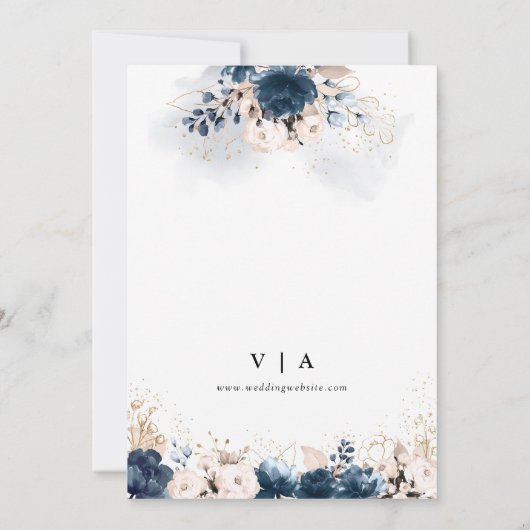 ネイビーブルーとダスティバラ写真で日付を保存 セーブザデート (裏面)