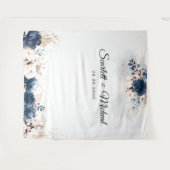 ネイビーブルーとダスティバラ結婚のセレモニー背景 タペストリー (正面(横))