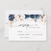 ネイビーブルーとダスティバラ結婚の式RSVP 出欠カード (正面)