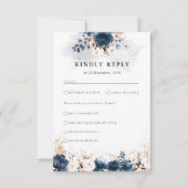 ネイビーブルーとダスティバラ結婚の式RSVP 出欠カード (正面)