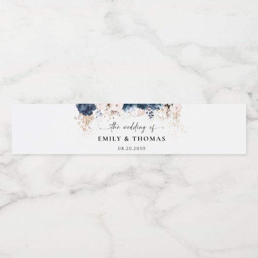 ネイビーブルーとダスティーバラ結婚ズ ペットボトルラベル (シングルラベル)