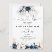 ネイビーブルーとダスティー結婚バラ式 招待状 (正面)