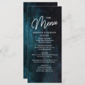 ネイビーブルーとティール(緑がかった色)の水彩白結婚のメニュー メニュー (正面/裏面)