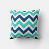 ネイビーブルーとティール(緑がかった色)シボロンジグザグパターン クッション (裏面)