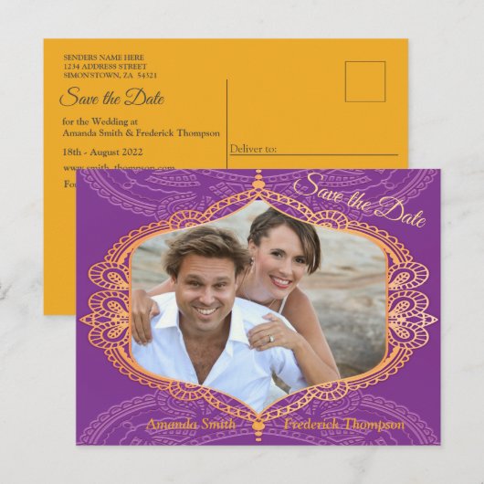 ネイビーブルーとバイオレットとマンダラスアナウンチ金ゴールド 案内ポストカード (正面/裏面)