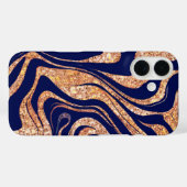 ネイビーブルーとバラ金ゴールドグリッターゼブラモノグラム Case-Mate iPhoneケース (裏面 (横))