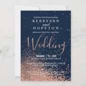 ネイビーブルーとバラ金ゴールドグリッター 招待状 (正面)