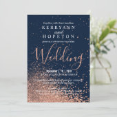 ネイビーブルーとバラ金ゴールドグリッター 招待状 (スタンド正面)