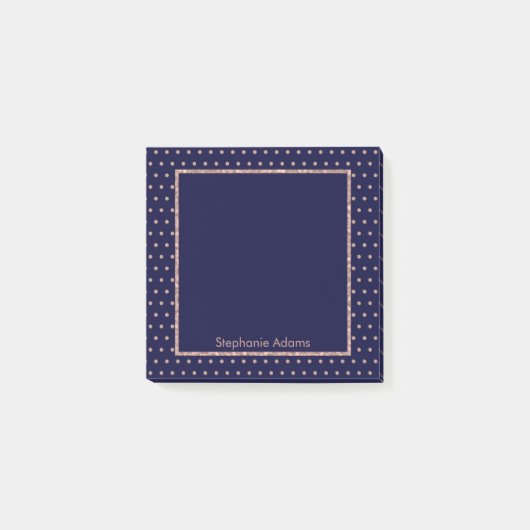 ネイビーブルーとバラ金ゴールドテクスチャ水玉模様パターン ポストイット (正面)