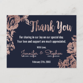 ネイビーブルーとバラ金ゴールドフローラありがとう ポストカード