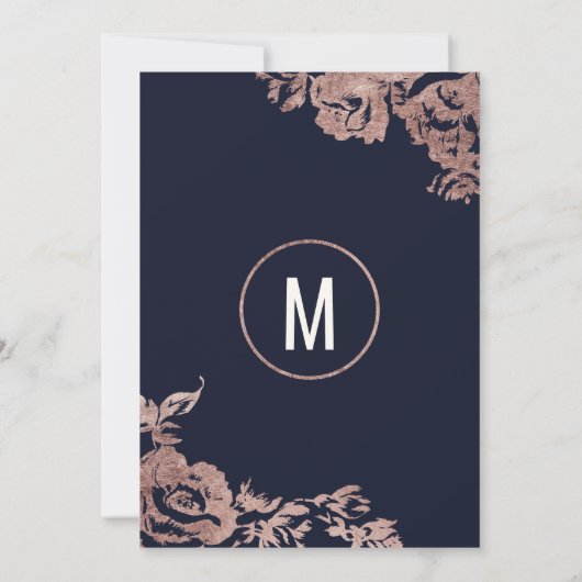 ネイビーブルーとバラ金ゴールドフローラスウィート16 招待状 (裏面)