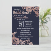 ネイビーブルーとバラ金ゴールドフローラブライダルシャワー 招待状 (スタンド正面)